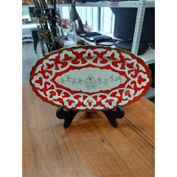 Тарелка овальная большая Пахта (красная) узбекский фарфор