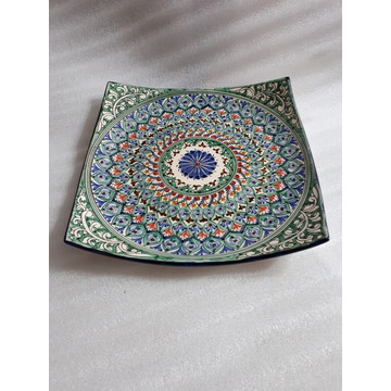 Тарелка квадратная Риштан 41 см узбекская керамика