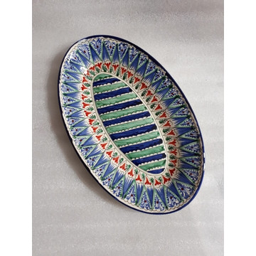 Тарелка овальная Риштан 3х34х21 см узбекская керамика