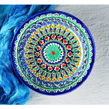 Порционная тарелка плоская Риштан 22 см узбекская керамика