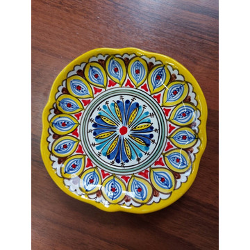 Тарелка Накша желтая 13 см узбекский фарфор